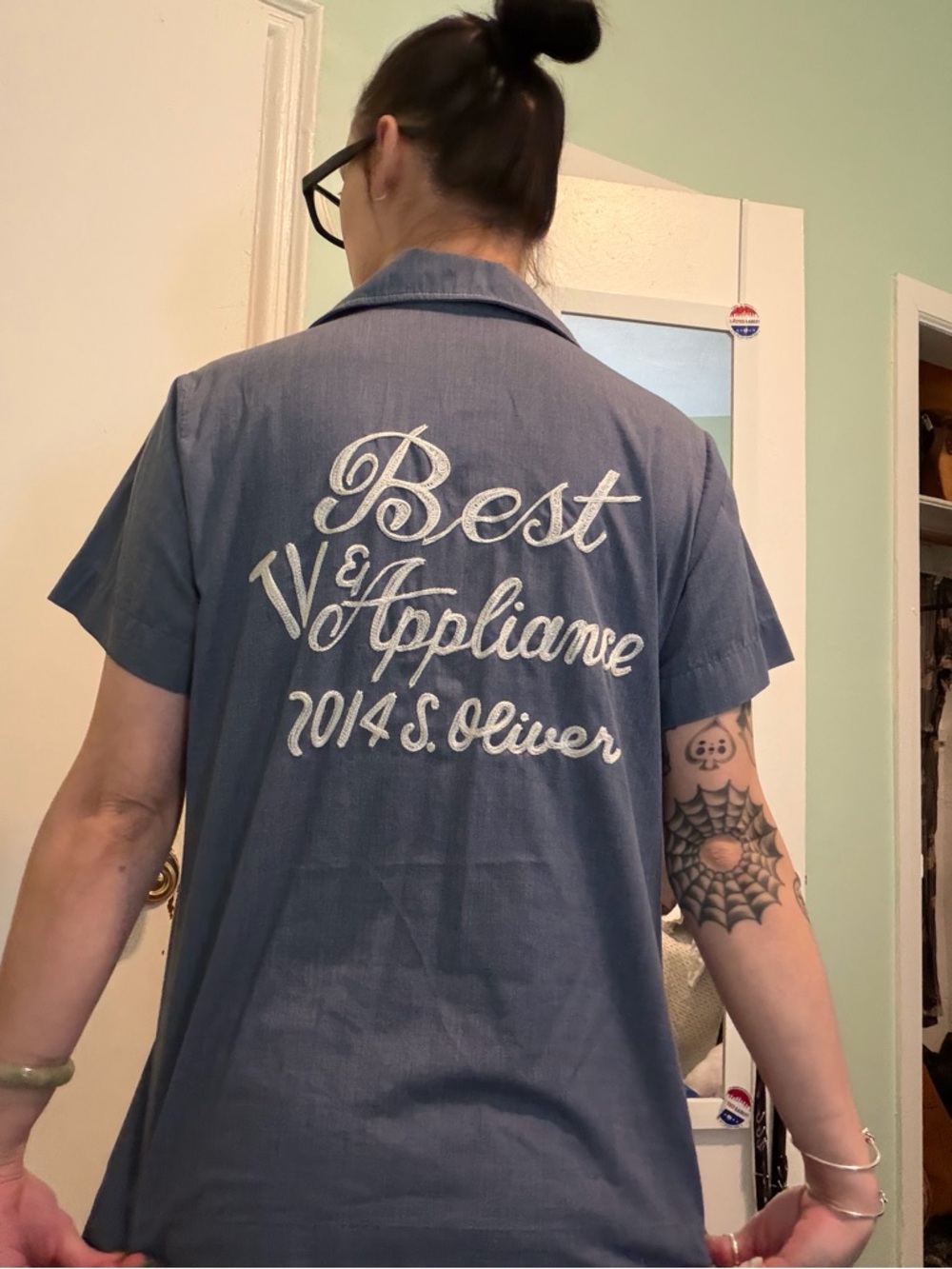 Vintage Blue Embroidered Bowling Shirt